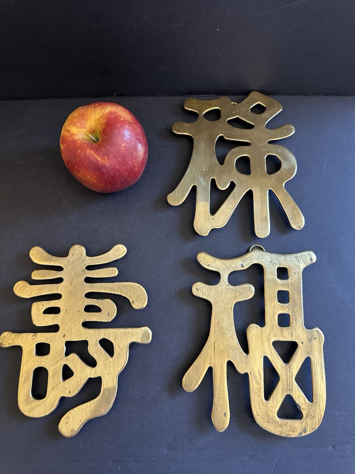 3 Chinese Symbols Solid Brass Wall Decor Trivets Happiness Good Luck Long Life