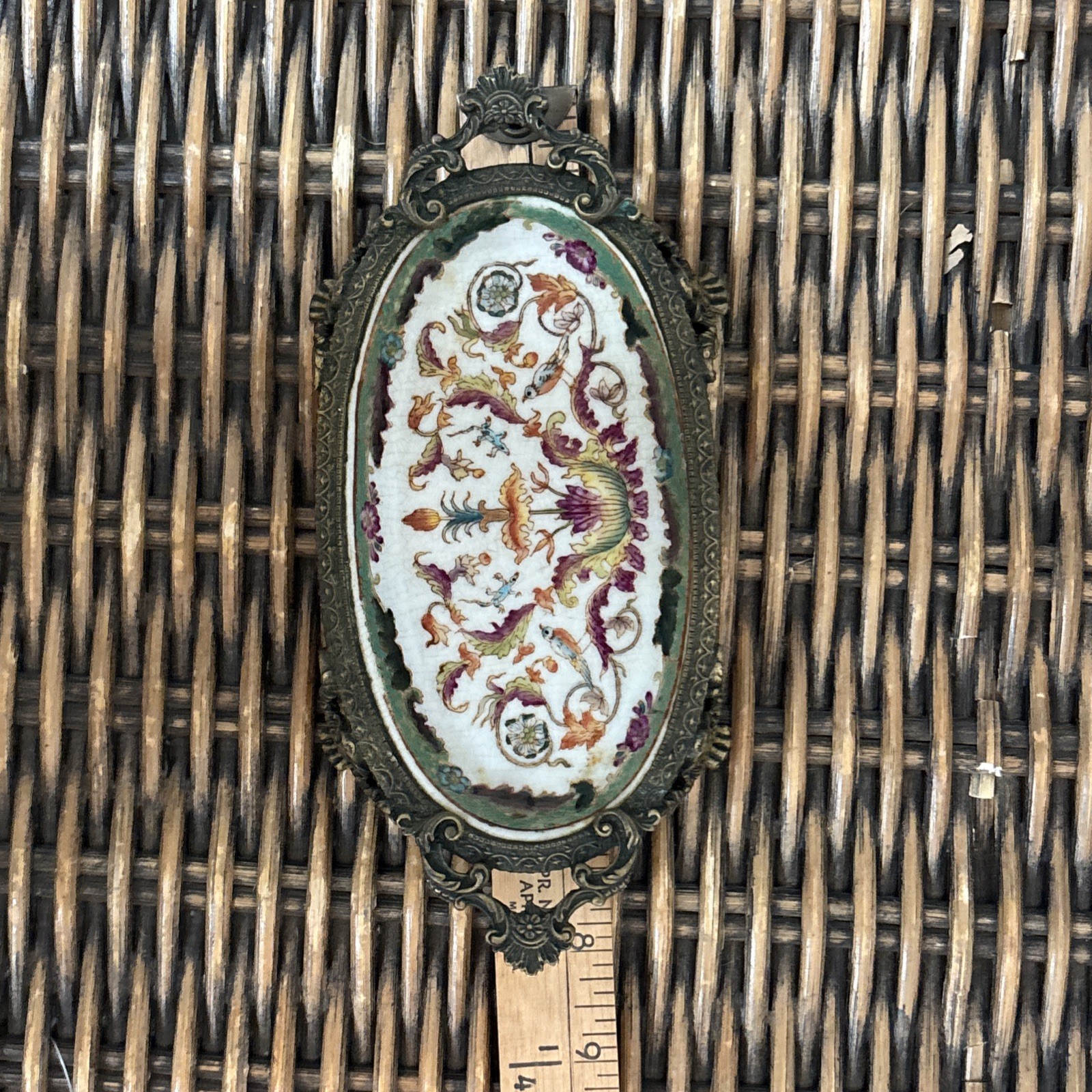 Vintage Hua Ping / Rong Tang Zhi Porcelain Brass Footed Soap or Trinket Dish