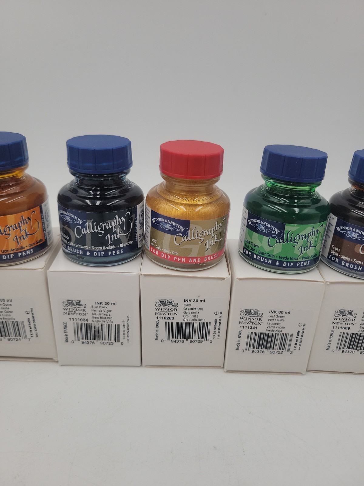 Winsor & Newton Calligraphy Ink Lot Of 8, 30ml Dip Pen Brush Ink Bottles