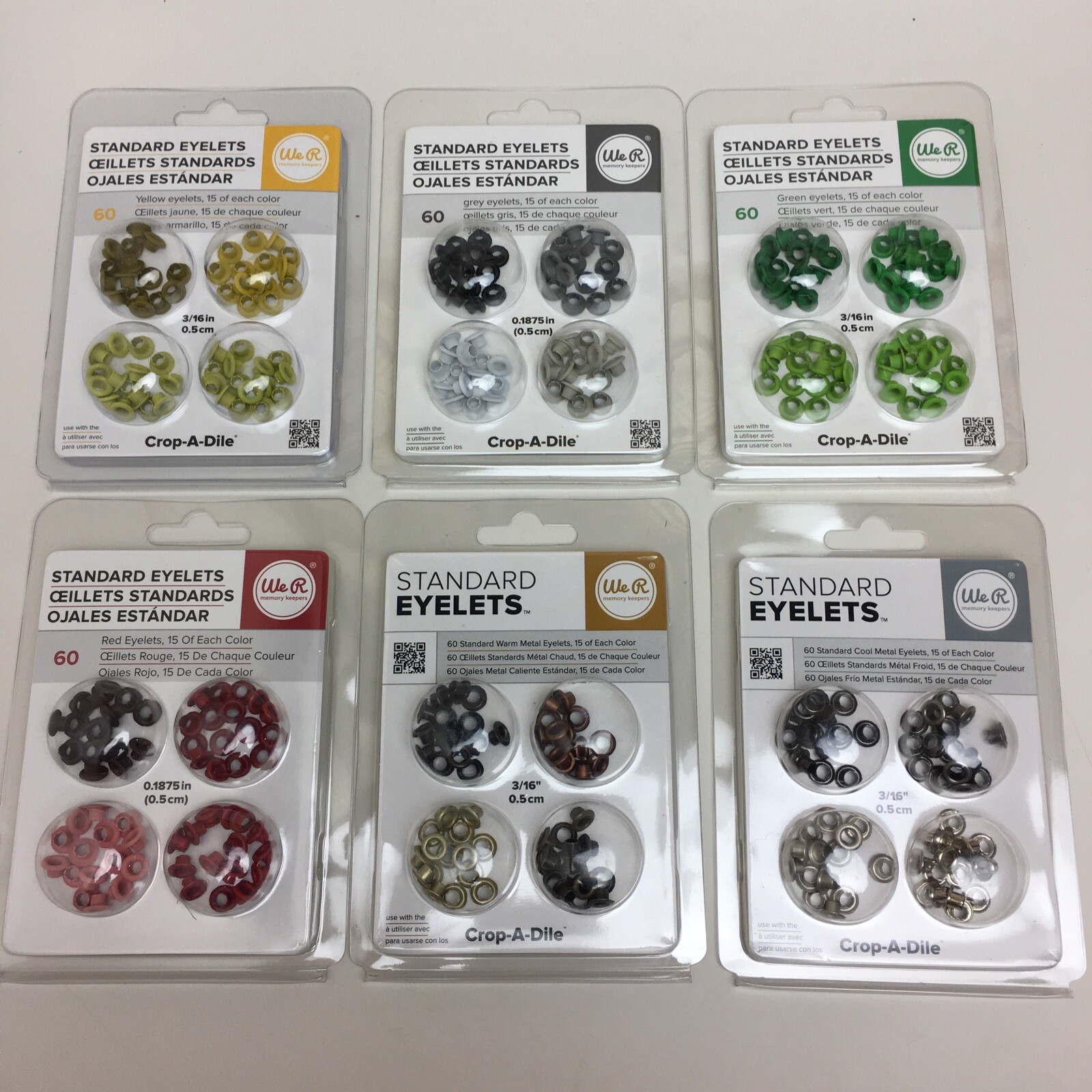 Lot of We R Memory Keepers Standard Eyelets for Scrapbooking, Yellow, Grey, More