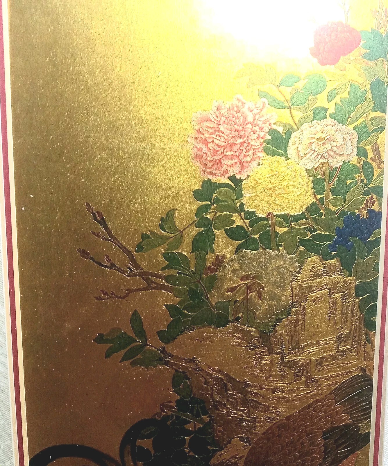 NATIONAL PALACE MUSEUM Taste,Gold and Art PEONIES Painting 99% Gold Plate Print