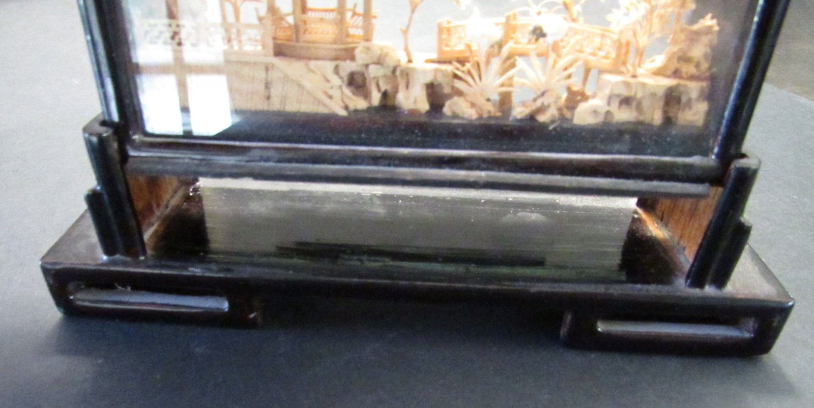 VTG Chinese San You Cork Art Hand Carved Diorama with Pagoda, Cranes, Trees LP-4