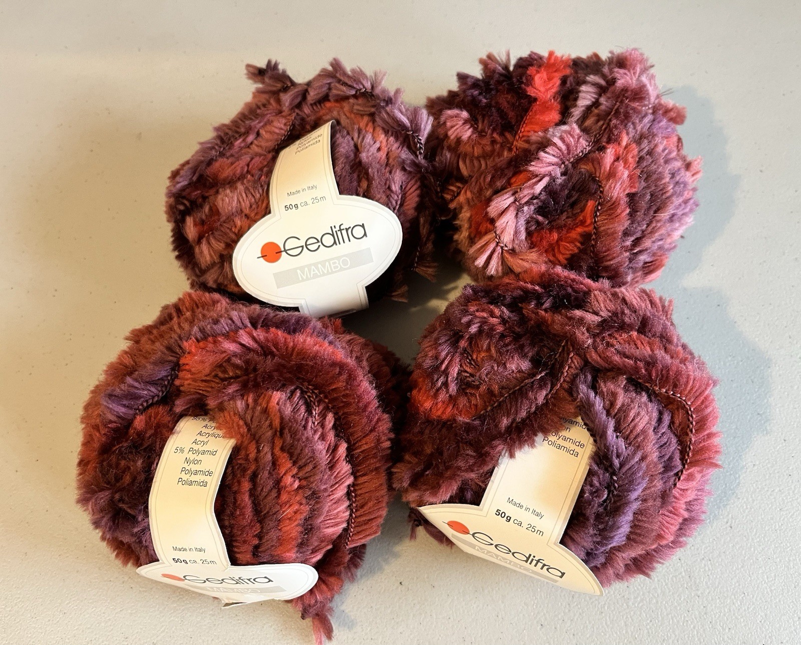 Gedifra Mambo Yarn Eyelash Yarn —Shades Of Burgundy