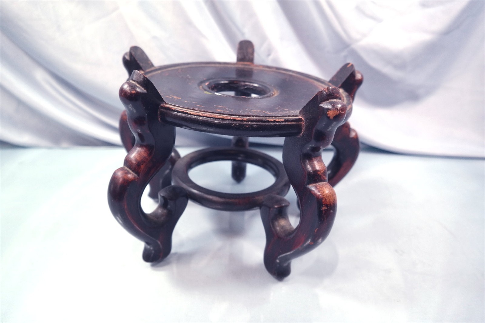 Vtg Chinese Carved Dark Wood Pedestal Plant Stand