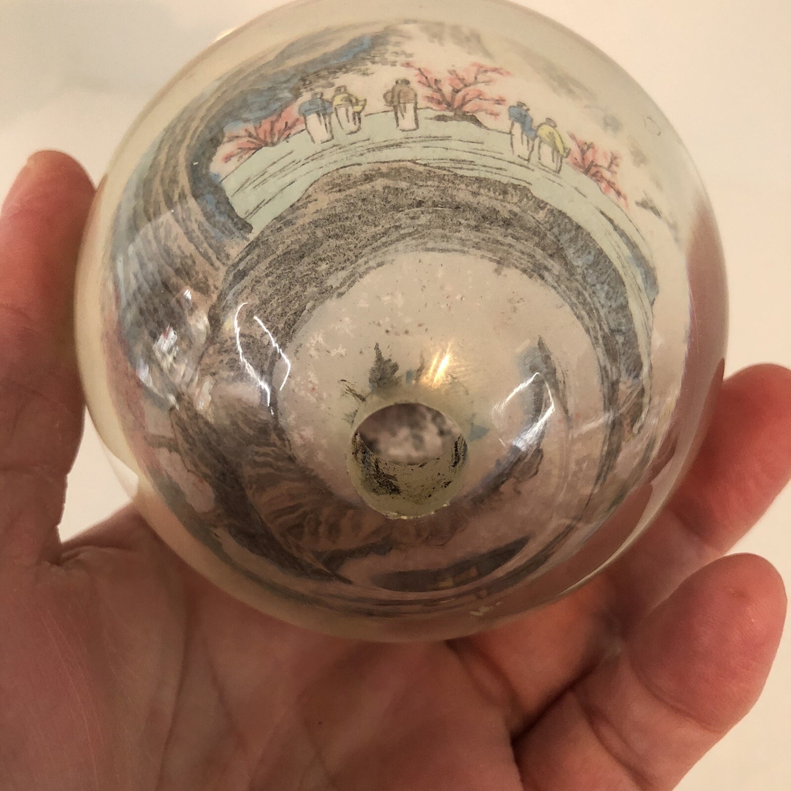 Vintage Chinese Reverse Painted Glass Ball Sphere paper weight Asian scene
