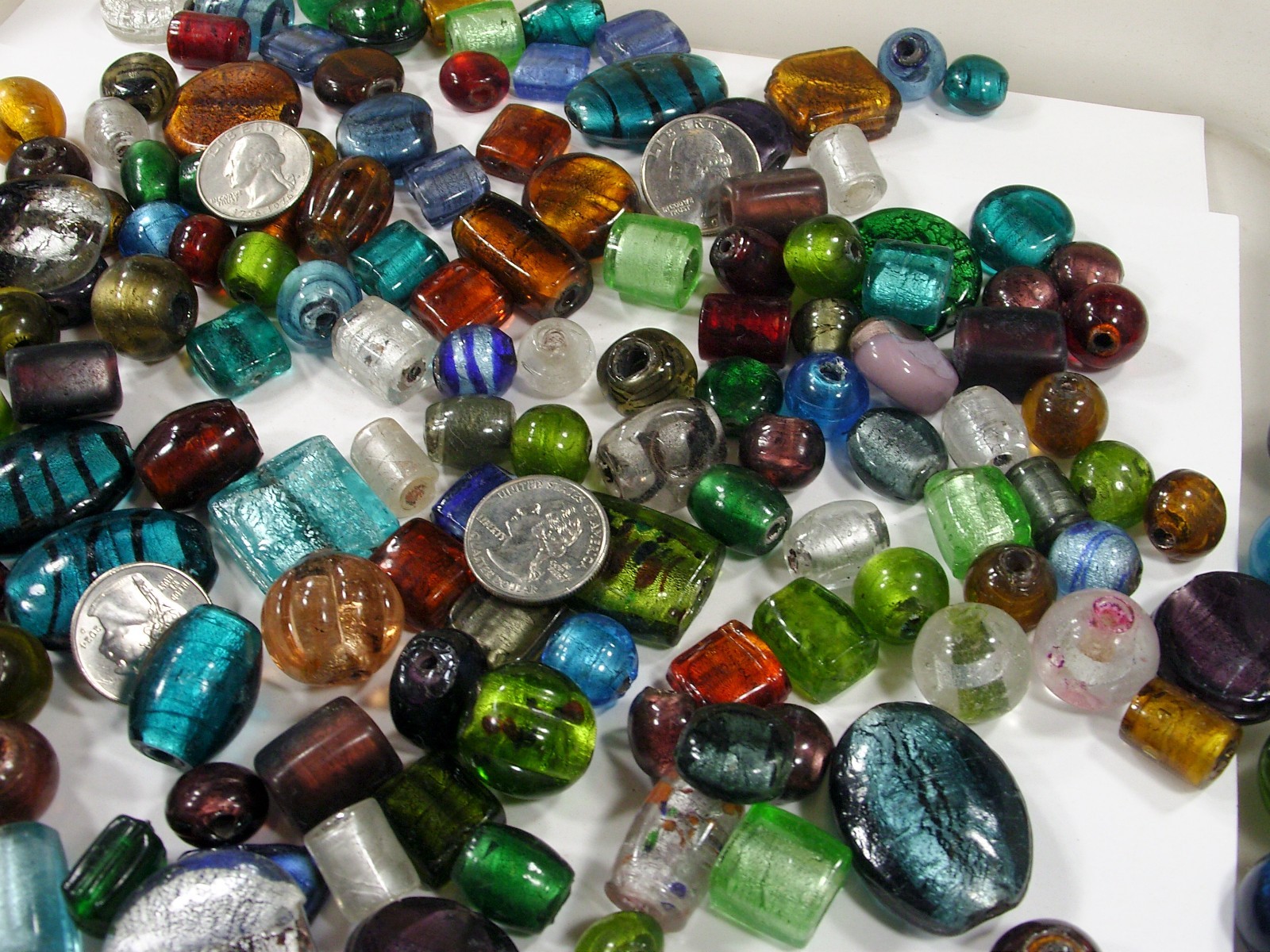 2 Pounds Assorted Shapes and Sizes India Foil Glass Beads Wholesale (ARK-2) ⭐
