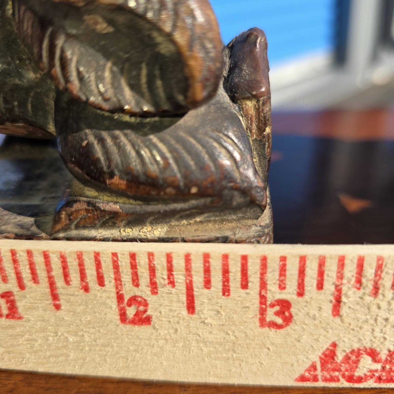 Pair of Vintage Chinese Carved Wood Foo Dogs Guardian Lions Statues Bookends 7″
