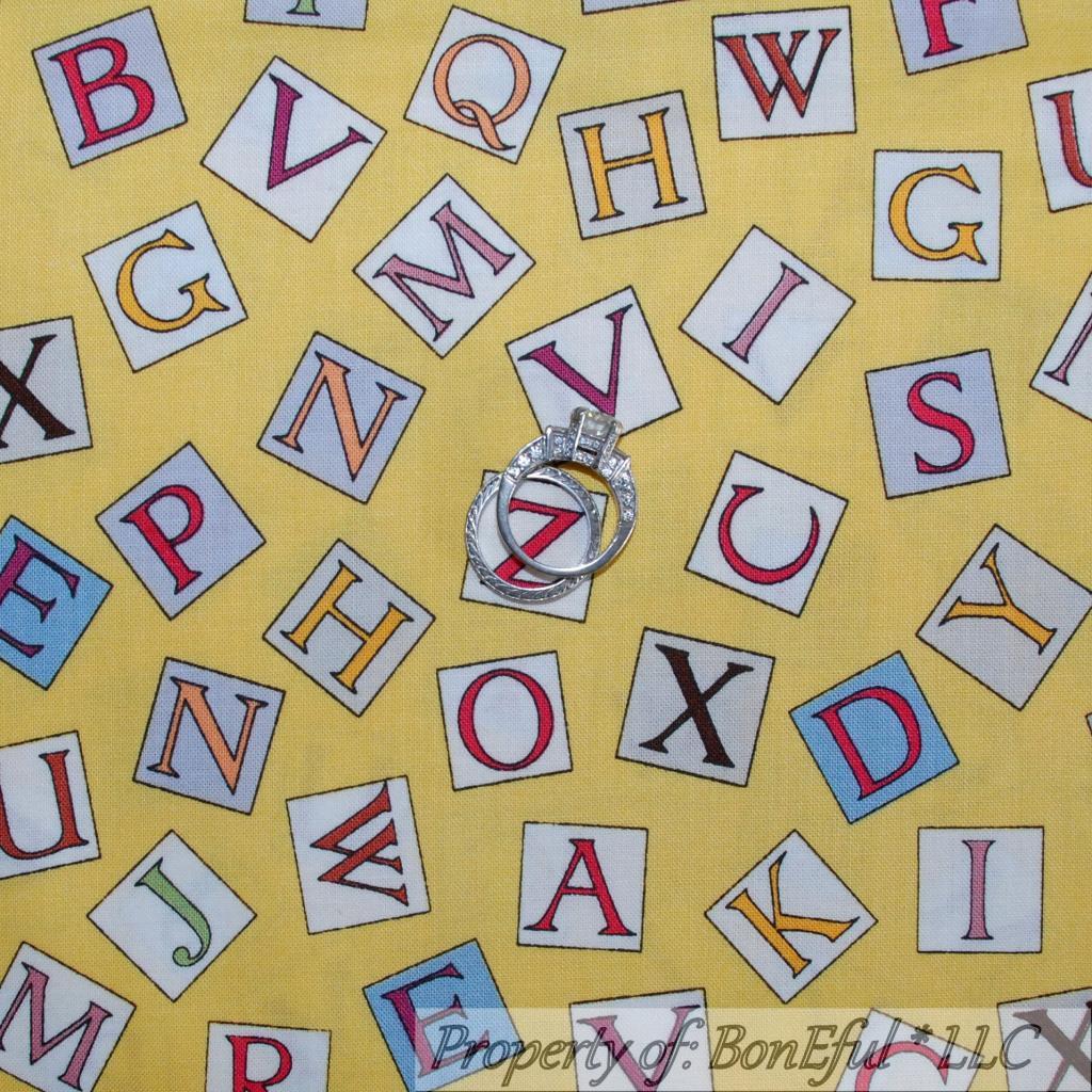 BonEful Fabric FQ Cotton Quilt Yellow Gray Red Unisex Baby Alphabet Letter Block