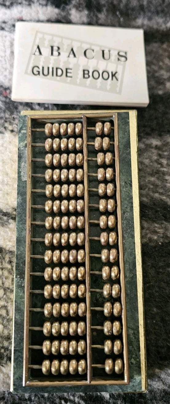 Vintage 15 Row Brass Abacus with Green Marble Base Paperweight 1980’s (New)
