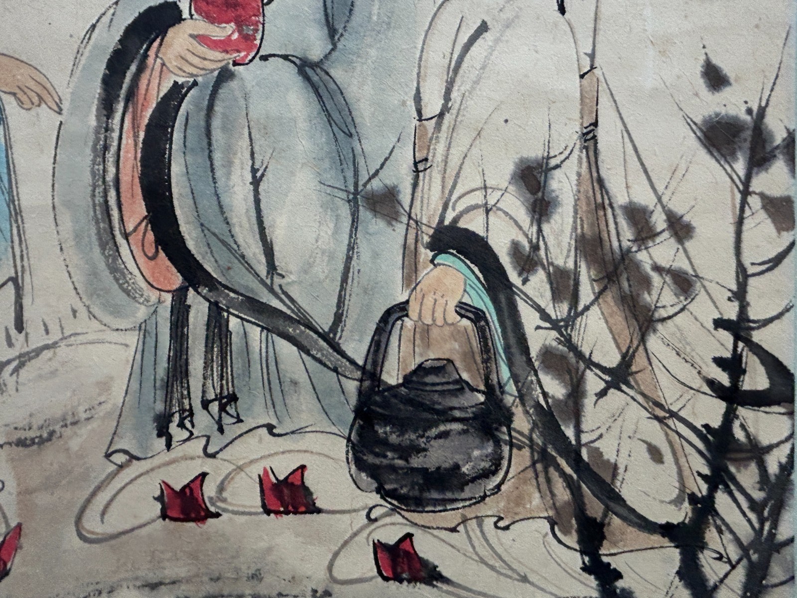 Oriental 3 Scholars Ink Brush Color Scroll Painting Wall Art ws4782