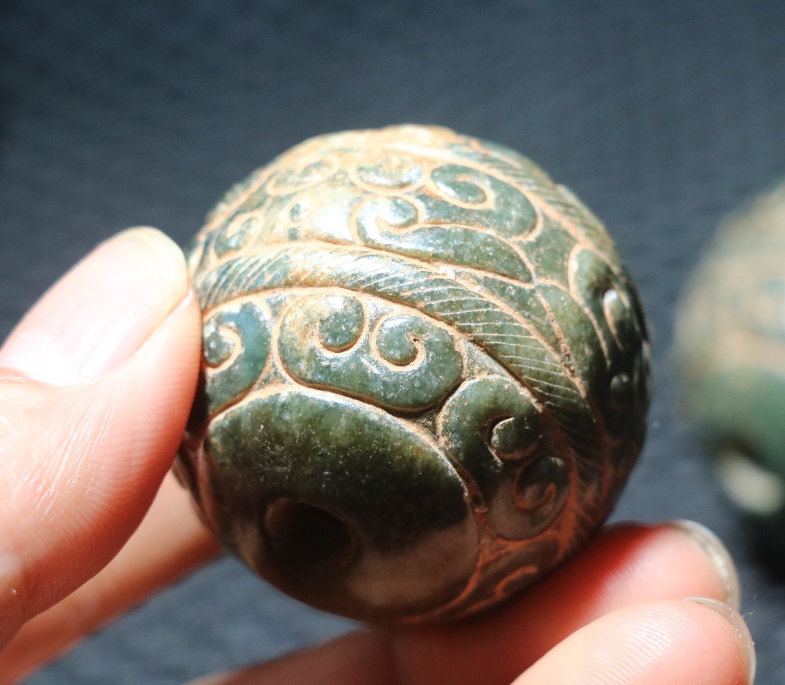 Pair of Chinese Hetian Old JADE Linking Fortune Large Ball Sphere Treasure 40MM