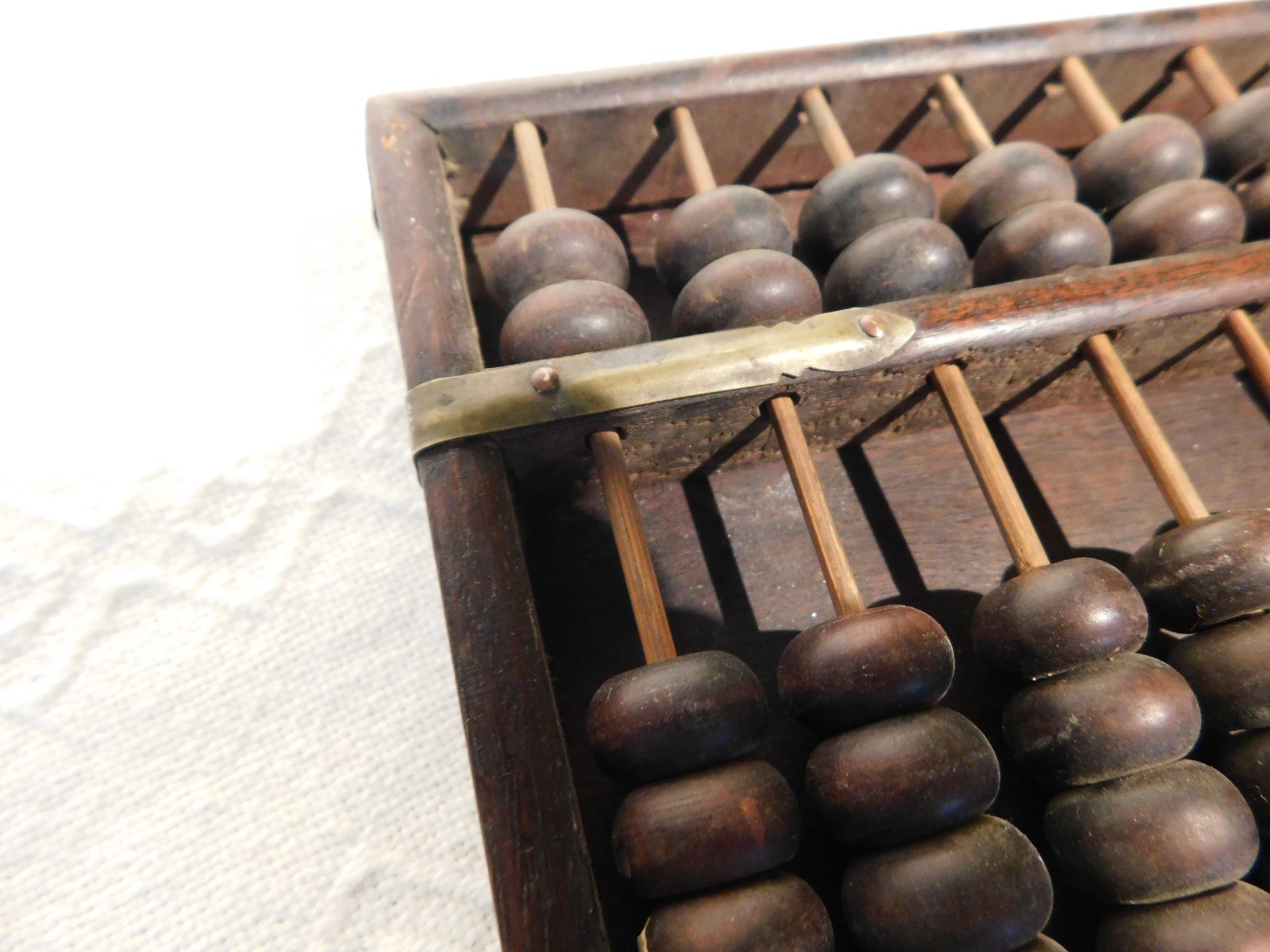 Vintage Chinese Abacus Wood & Brass Calculator 11 Row 77 Bead