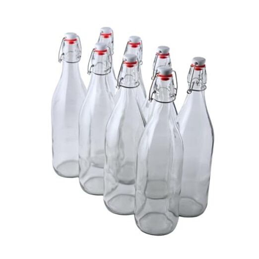 Swing Top Glass Bottles |16 oz – Pack of 8 | Clear, Flip Top Glass 8 Pack
