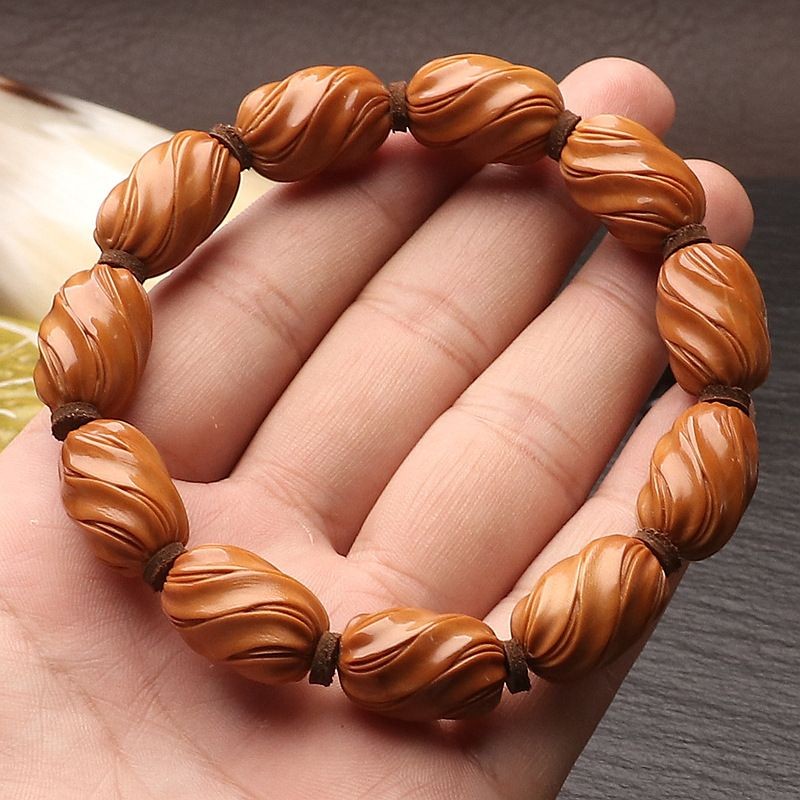 Olive Nut Twist Bead Bracelet 13x20mm Uncarved Wristband Gift
