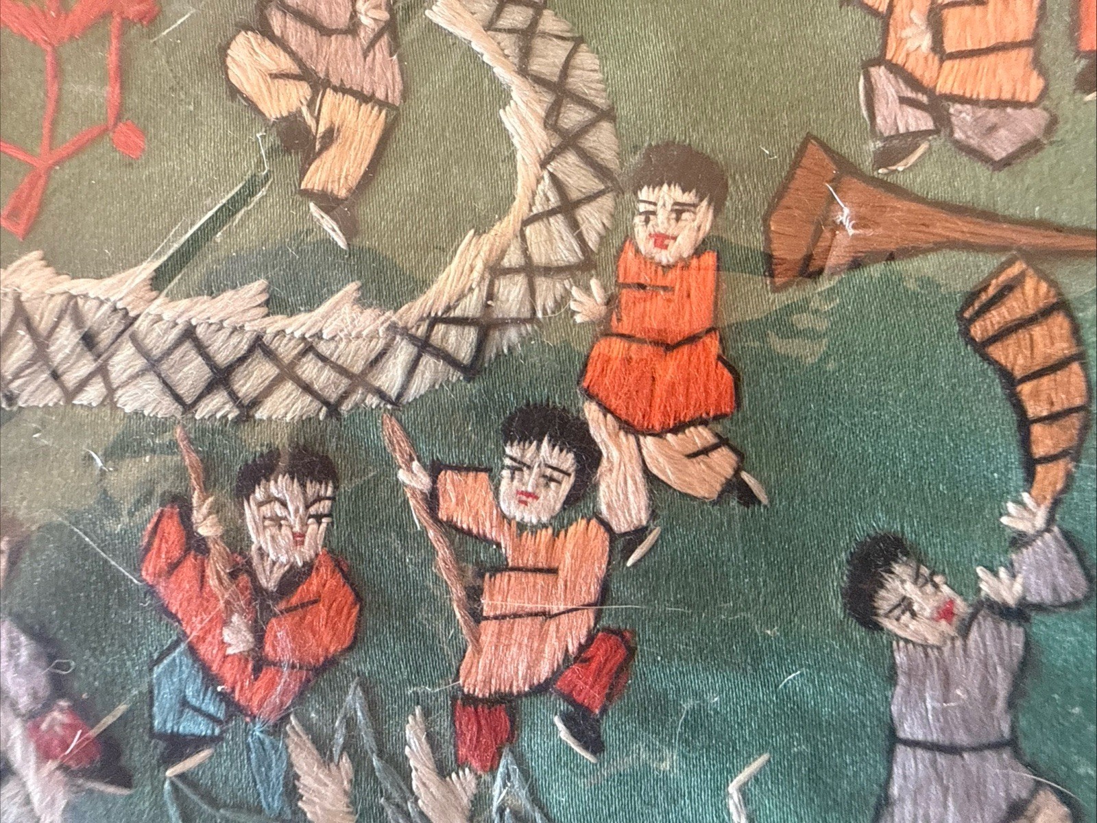 Vintage Chinese Silk Embroidery Panel “100 Children” Dragon 13.5×25.5 NOS