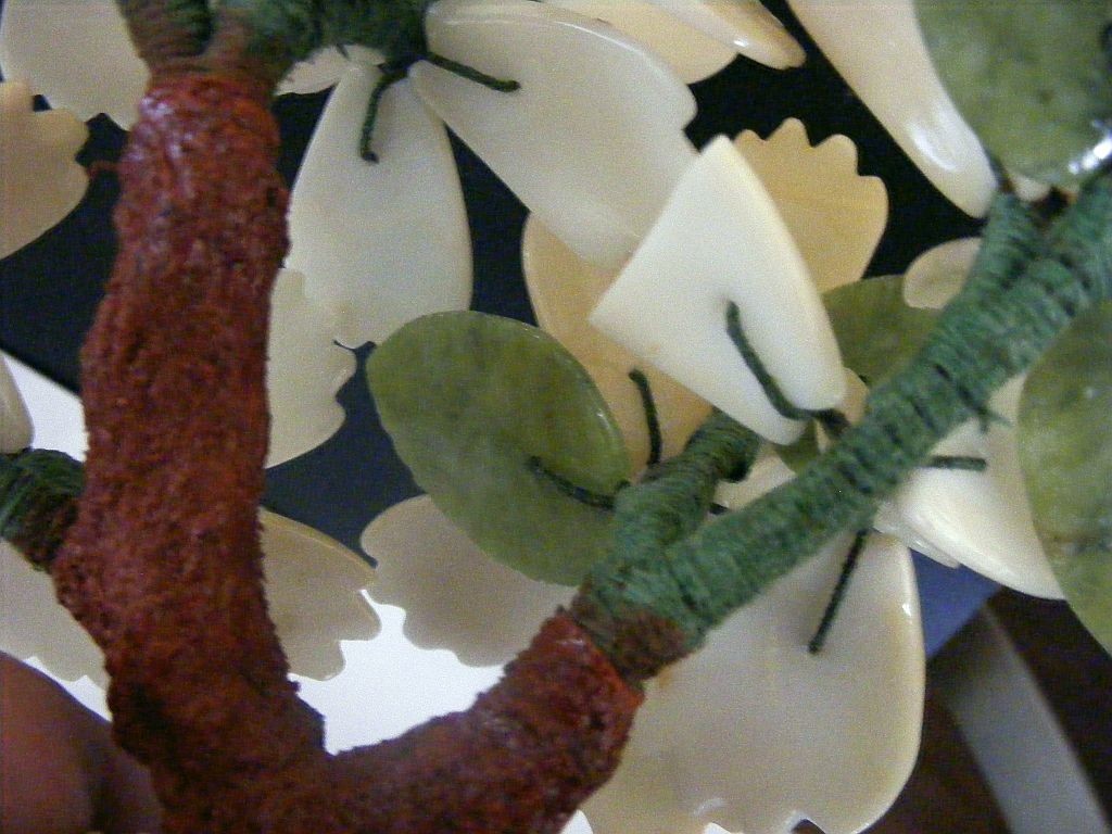 Chinese Hardstone Flower Tree Vintage Carved Jade & Stone 7 1/2″
