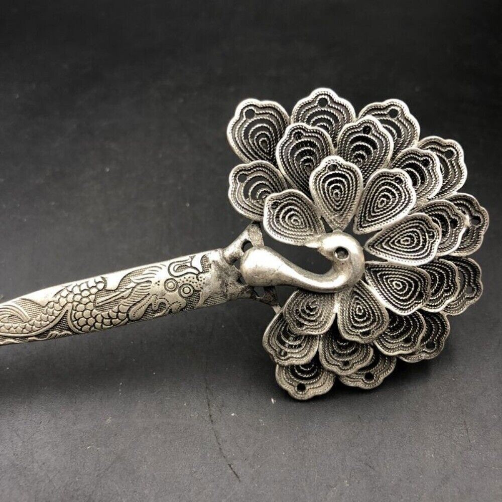 2PCS Antique style Old Chinese handcarved Peacock hair hairpin