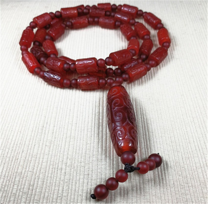 8X12MM Old Tibetan Dzi Bead Agate Amulet Necklace Blessed By Tibetan Lama 28″