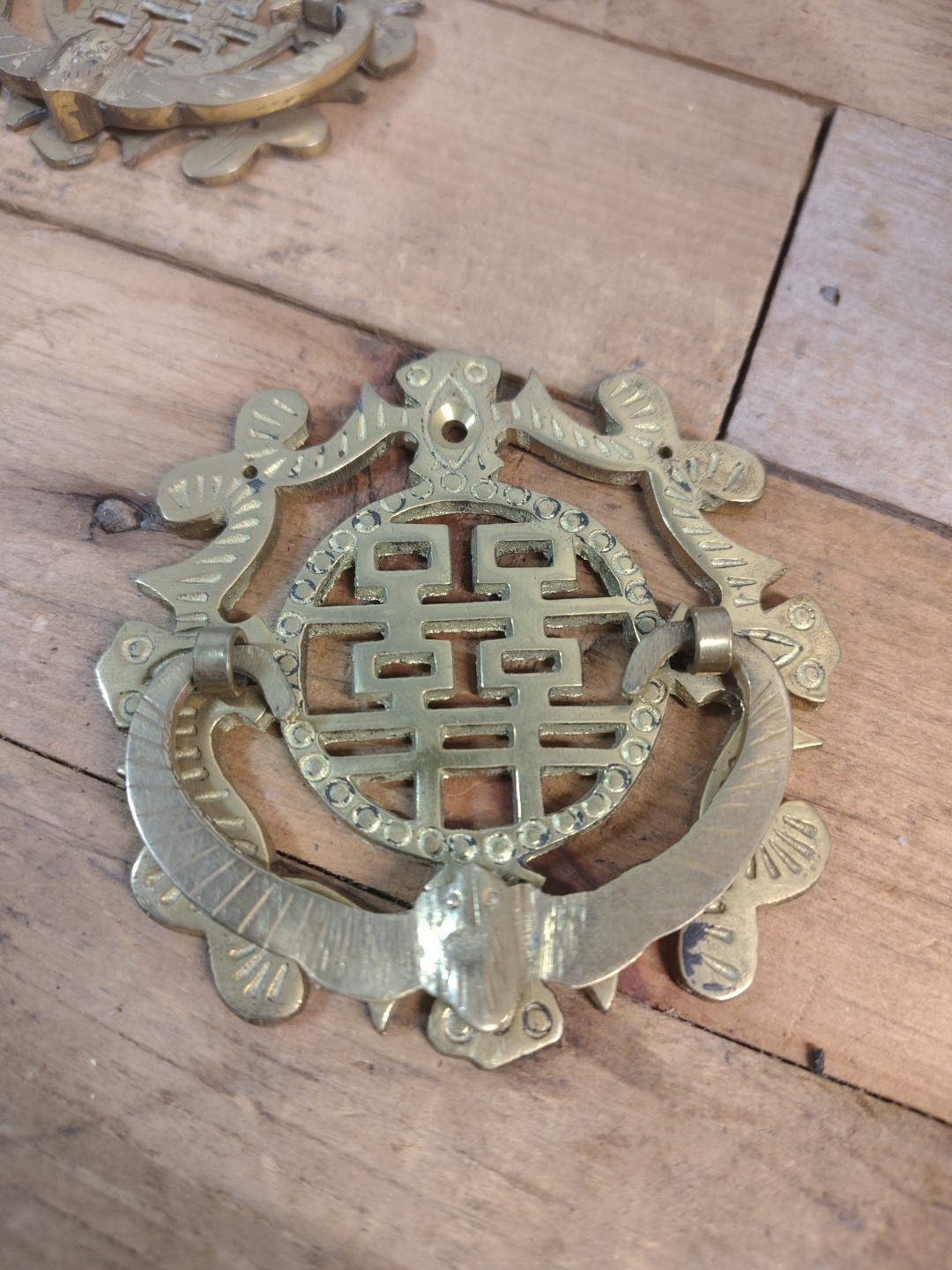 Pair Of Antique/Vintage Asian Door Knocker Handle Pull Solid Brass 3.25″