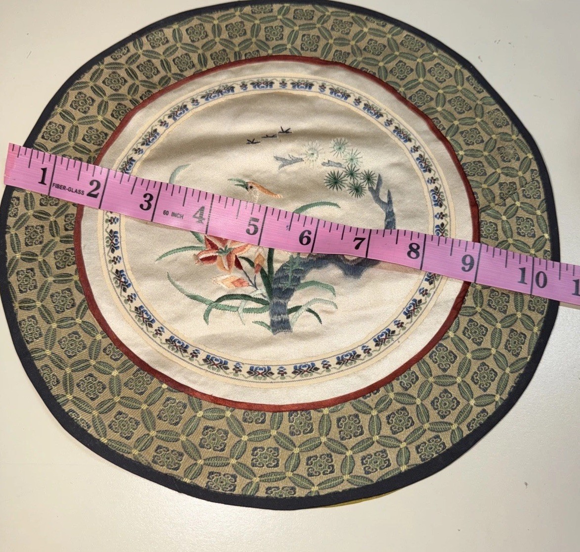 Chinese Hand Embroidered 100% Silk Round Tapestry Mat Birds