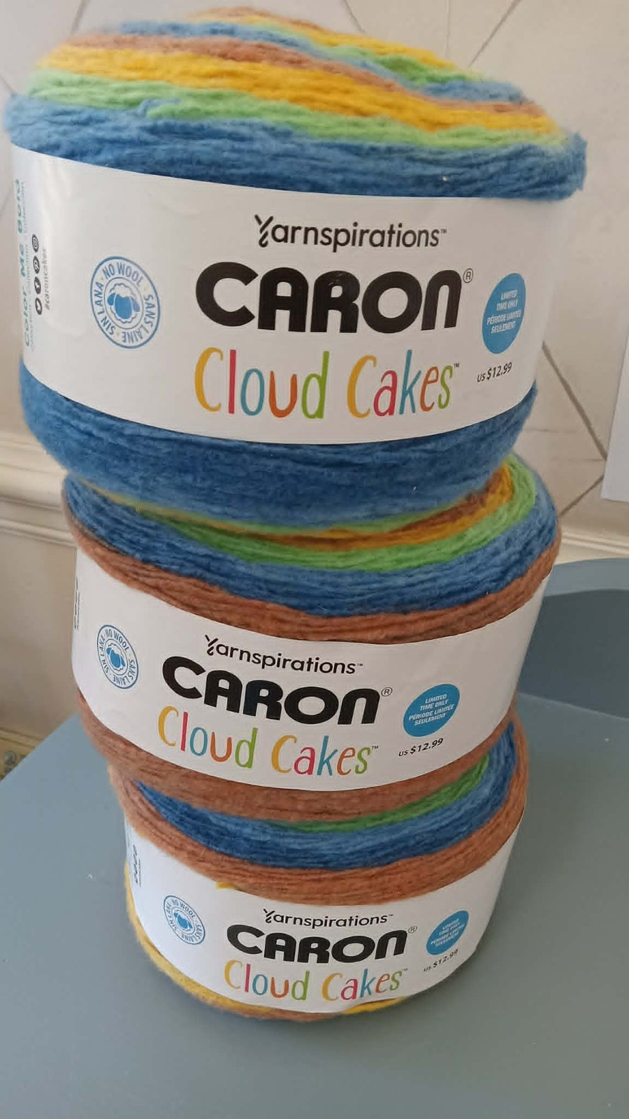 3 CARON CLOUD CAKES in SUN and SEA 8.5oz 760yds Polyester discontinued