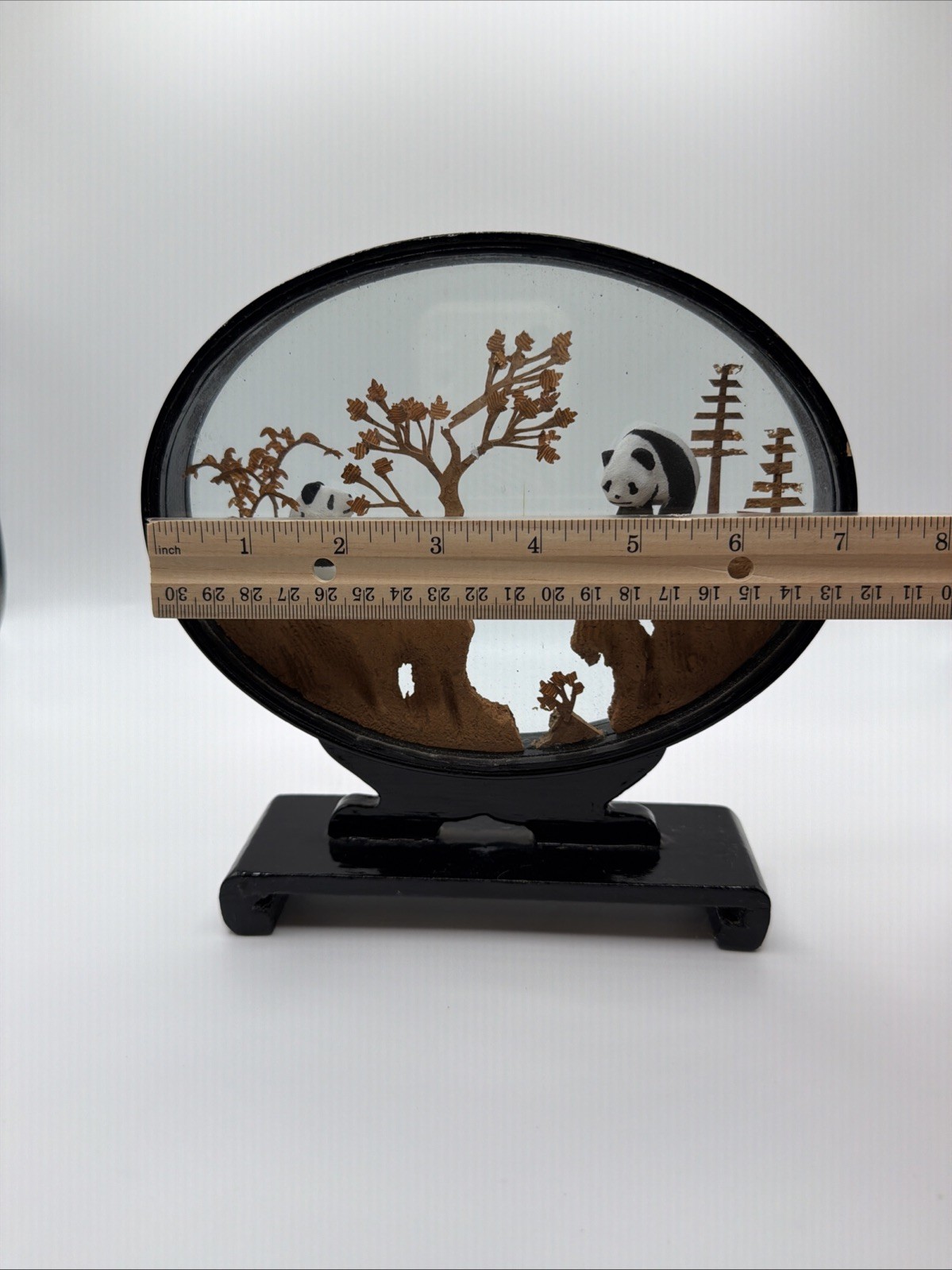 Vintage Hand Carved Chinese Asian Cork Diorama 3D Scene Tree Bamboo Panda
