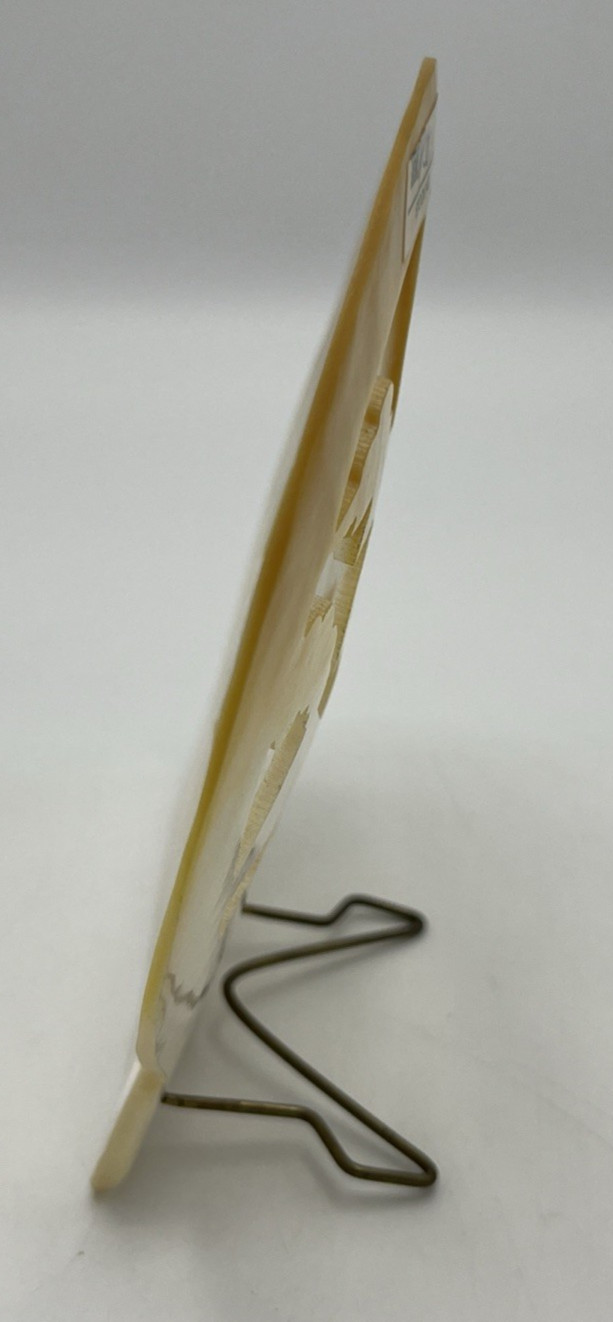 Carved Mother of Pearl Shell Asian Scene with Stand 6″ Tall