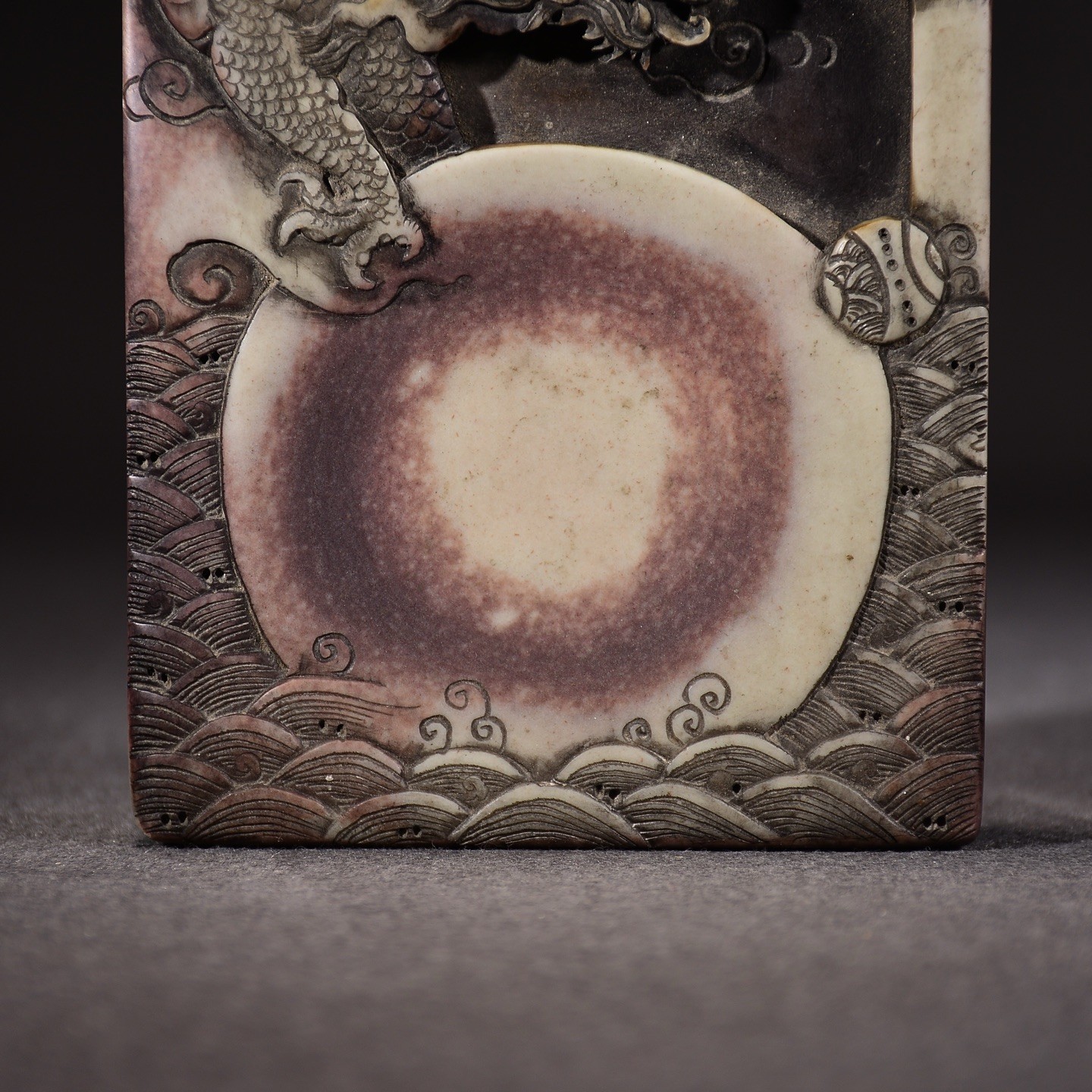 4.5″Collect Old Hand-Carved “Zodiac Dragon” Purple Robe Jade Belt Stone Inkstone