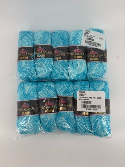 Himalaya Denim Yarn 10 Turquoise Variegated Cotton DK Yarn Same Dye Lot