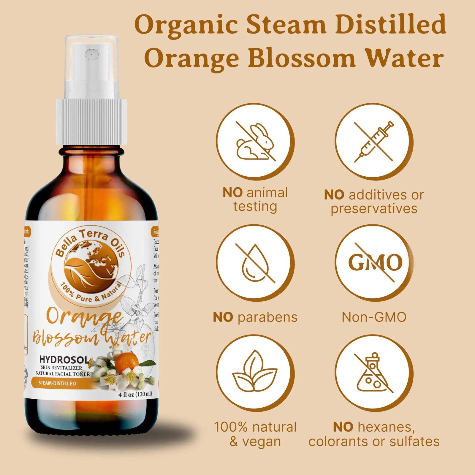 Pure Neroli Orange Water Hydrosol 100% Natural Skin Hair Face Aromatherapy Toner