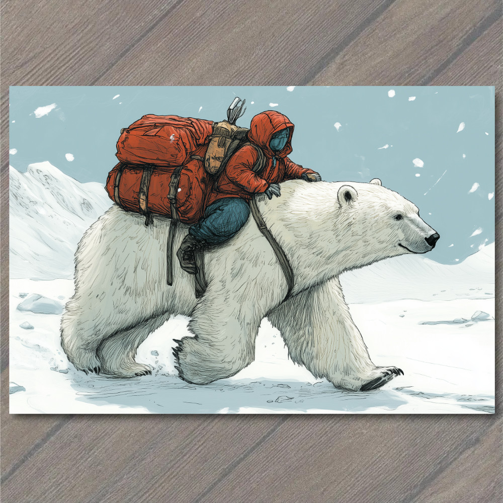 STICKER Polar Bear Carrying Adventurer Rugged Gear Survival Arctic Frozen Wil