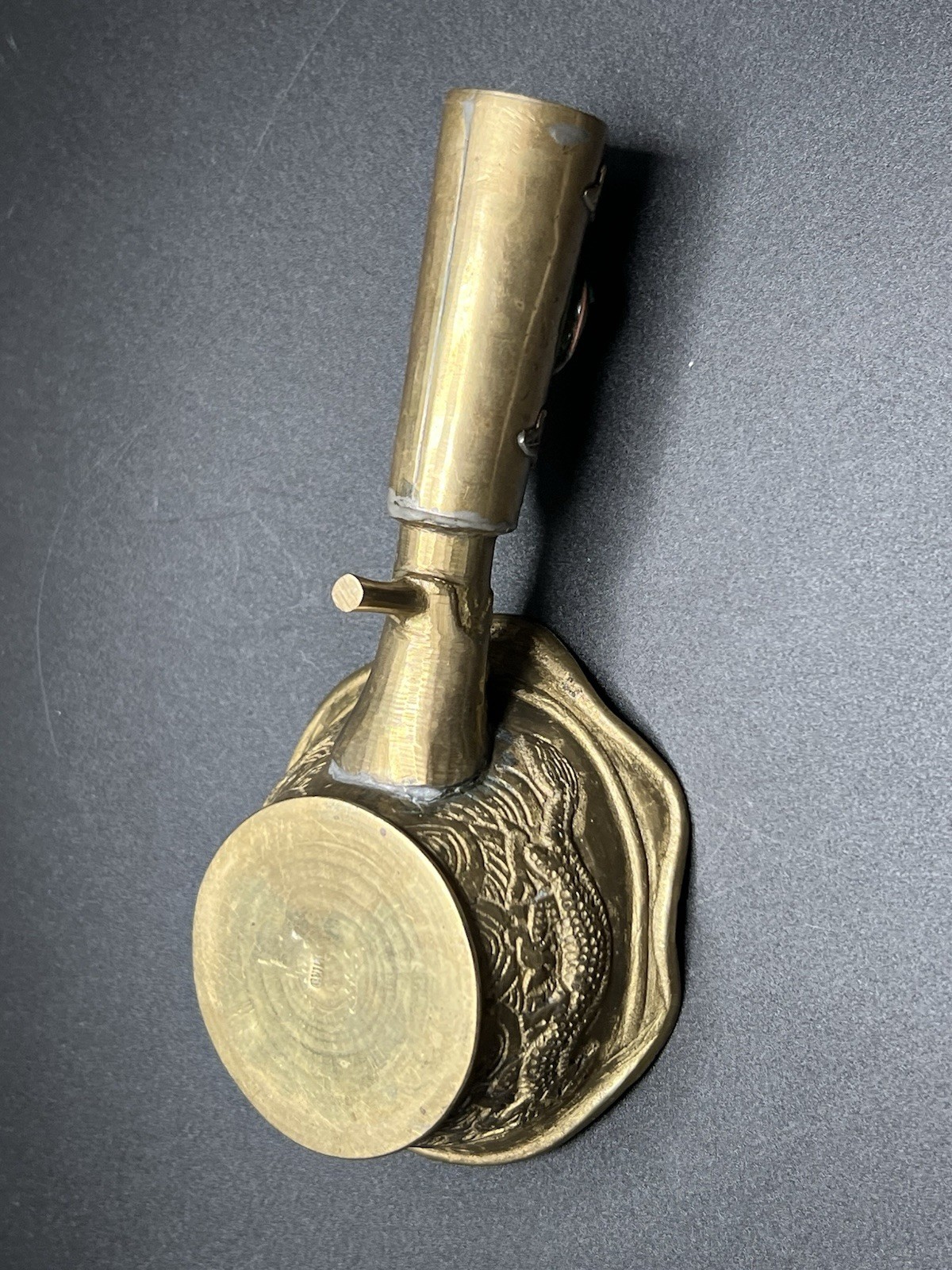 Vintage Brass Silk Iron Asian Dragon Design Cabochon Handle Made In China