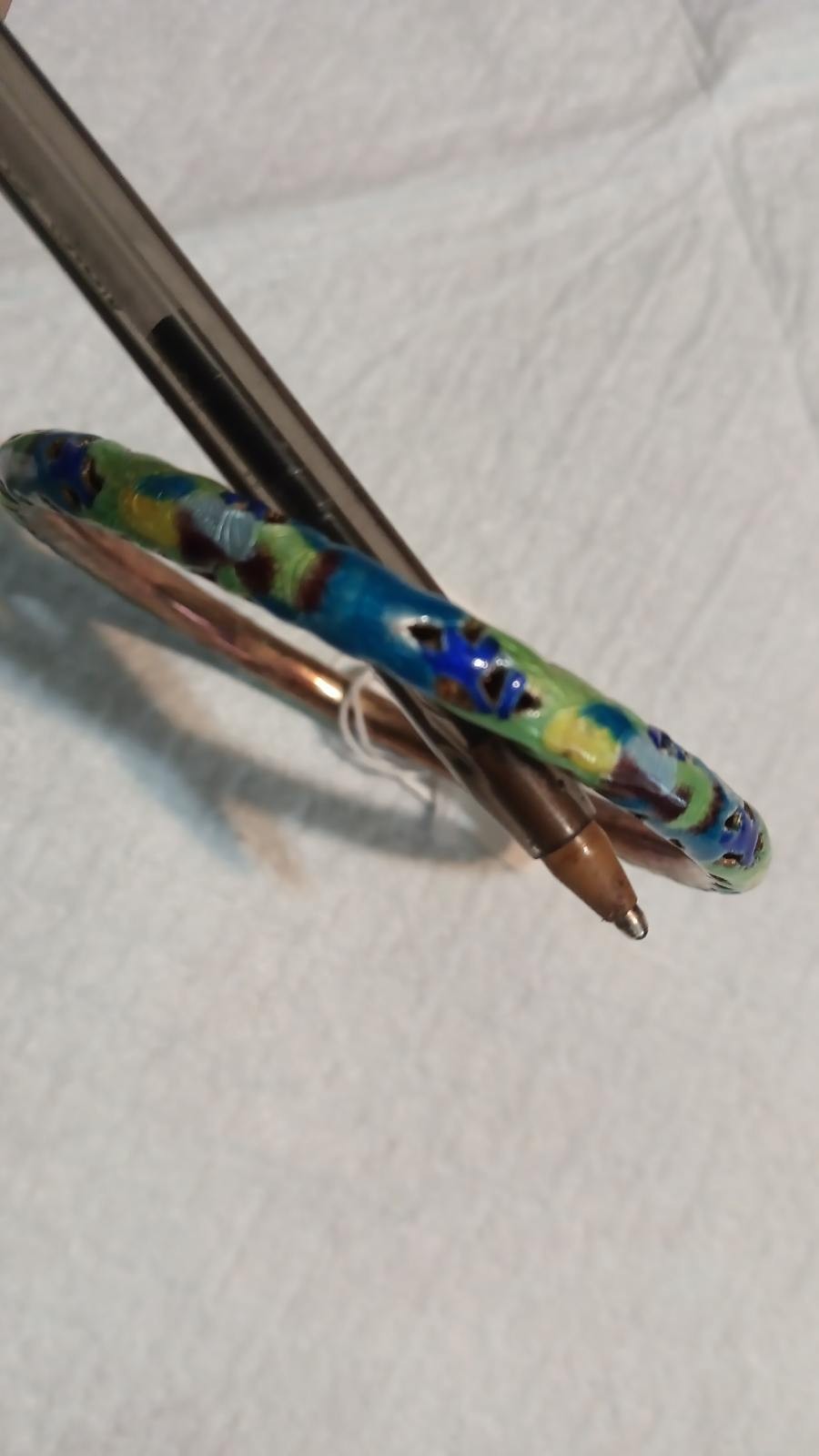 Vintage Chinese Cloisonné Bangle Bracelets Floral Multicolor
