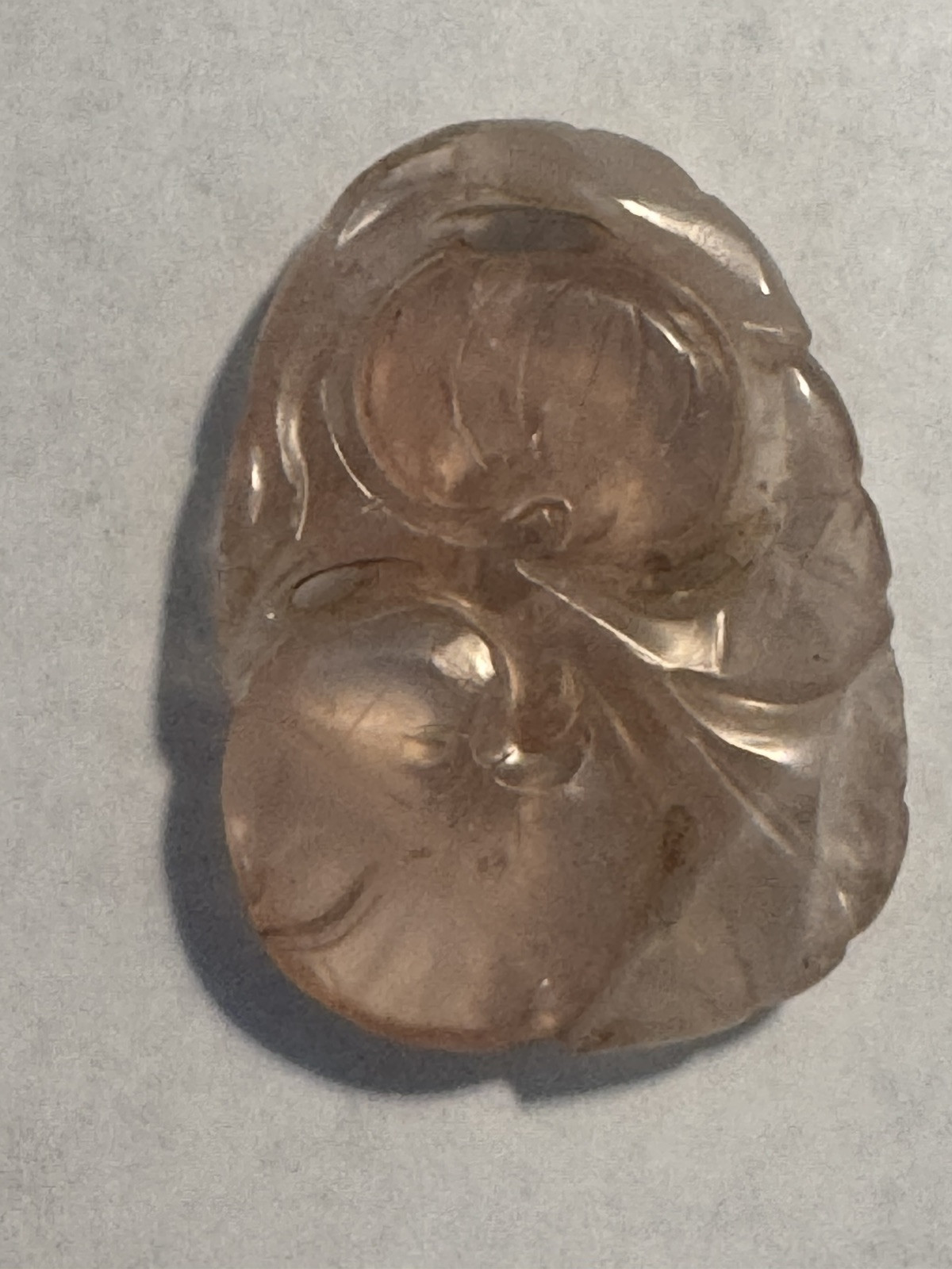 Vintage Hand Carved Top Grade Rose Quartz Chinese Themed Fruits & Leaves Pendant