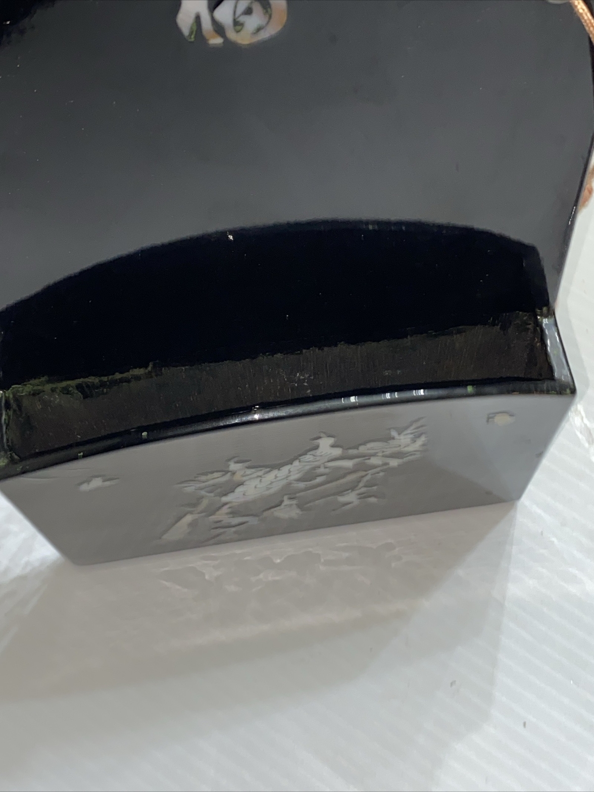 Vintage Mother Of Pearl Letter Holder Notes Oriental Style Black Wall Hanging