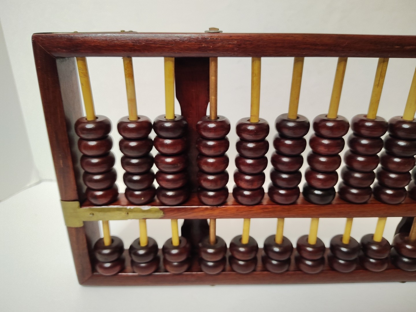*Vintage* Chinese Abacus Wood & Brass Lotus Flower Brand 15 Row 105 Beads 14″X7″