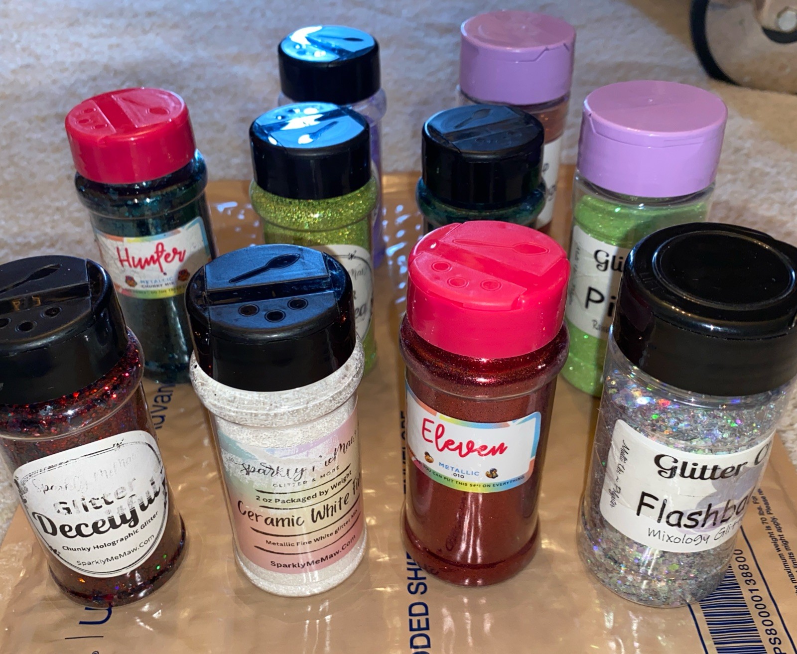 Bundle Lot 10 Glitter Shakers Ultra Fine To Chunky Custom Colors Holo Metallic