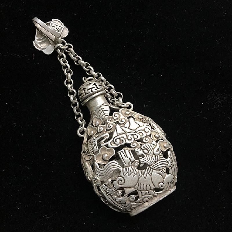 Vintage Chinese Silver Plated Copper Kylin Openwork Incense Sachet Collectible