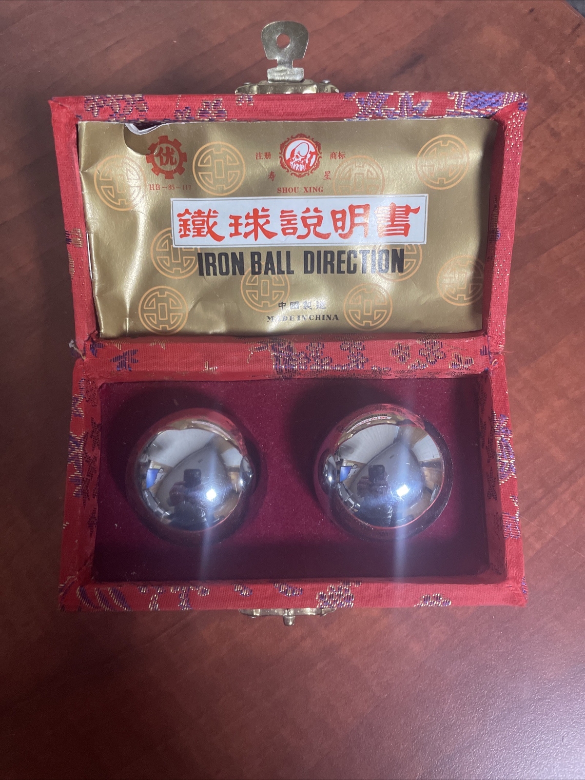 Vintage Shou Xing Chinese Boading Iron Balls 1985 Chiming Meditation Wellbeing