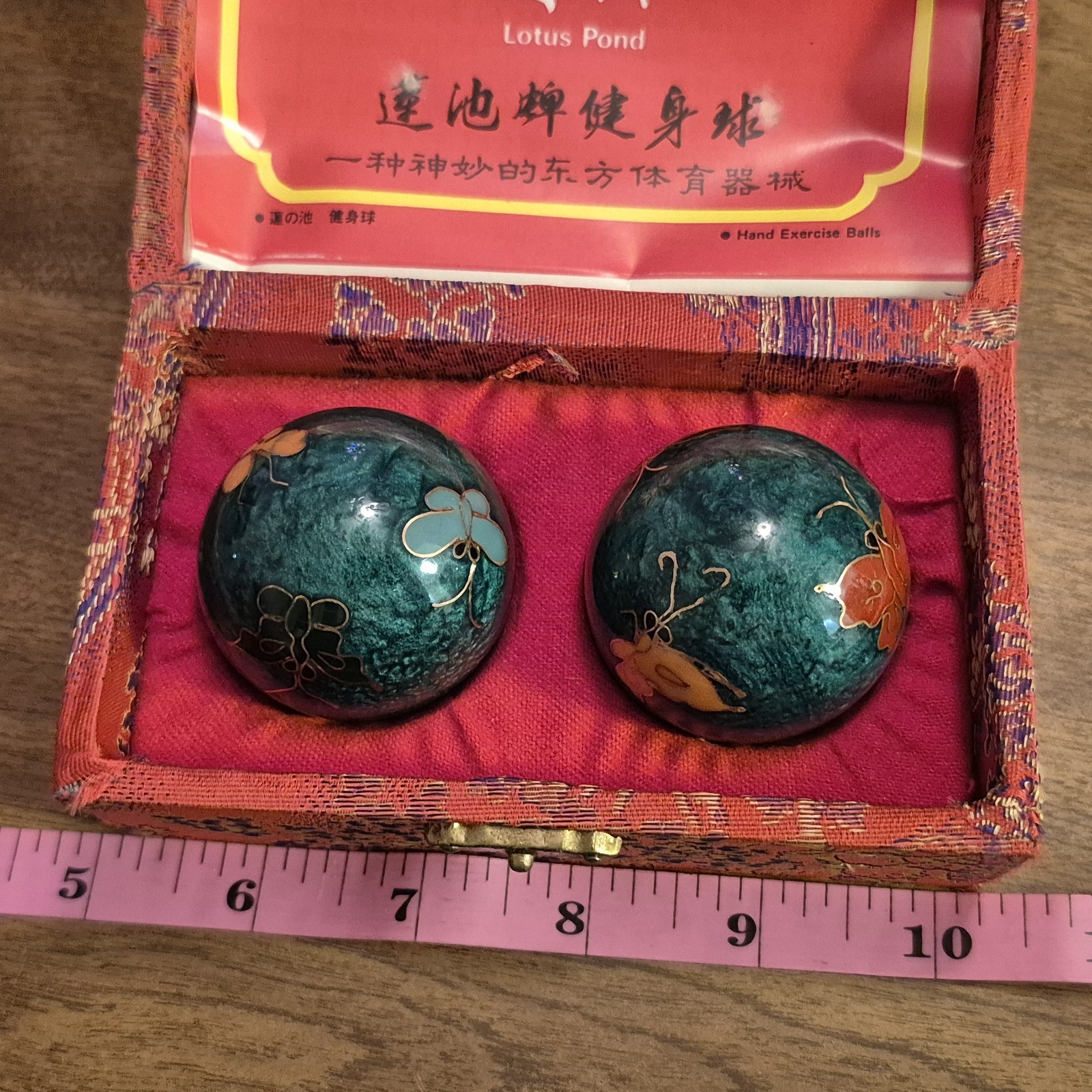 Chinese Shouxing Baoding Balls ~ Vintage ~ Enamel Butterflies ~Original Brochure