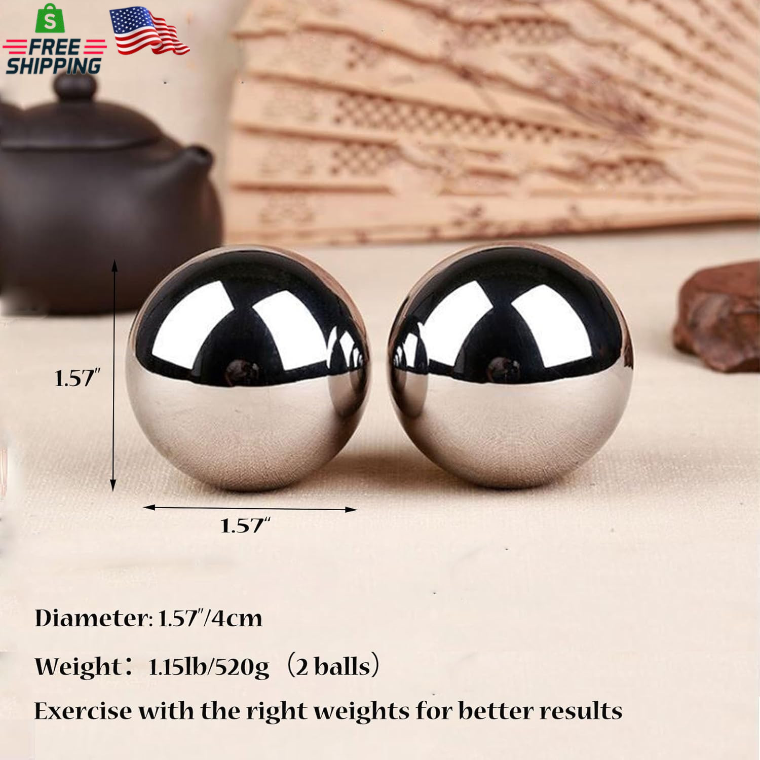 Stainless Steel Baoding Balls Set,1.57 Inches Chinese Health Balls, Metal Stress