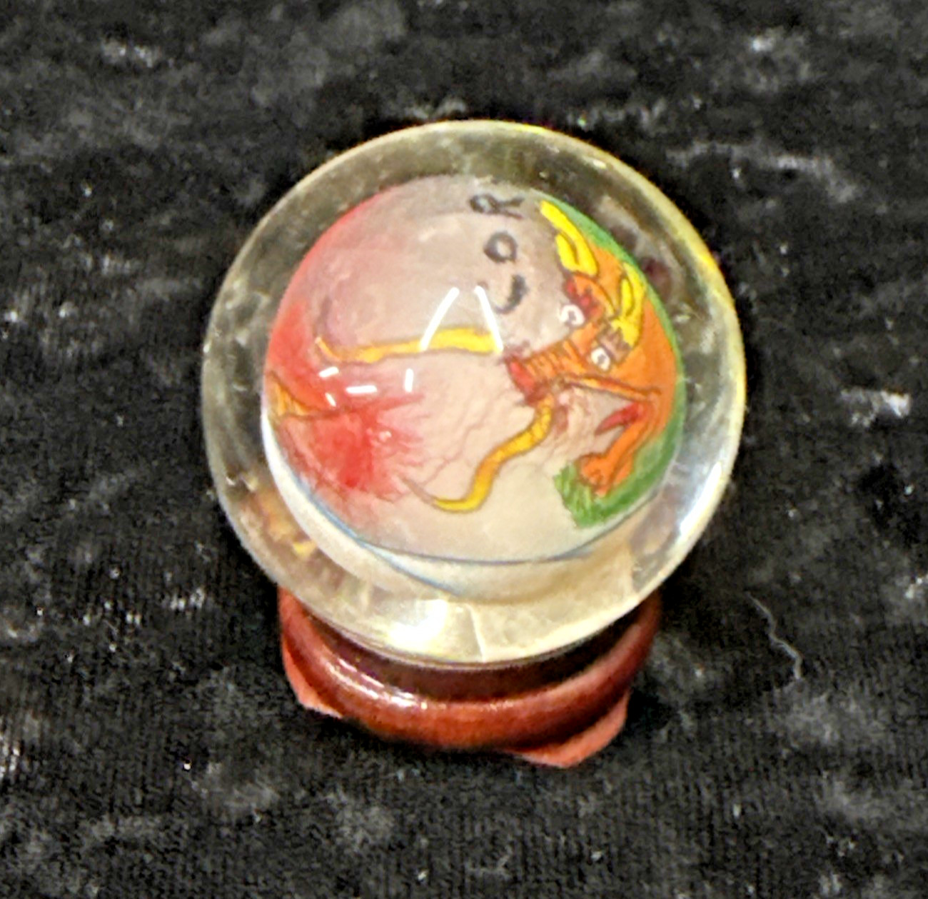 Chinese reverse painted Glass Ball Sphere Orb Dragon w/Stand 1 3/4″ x 1 1/2″