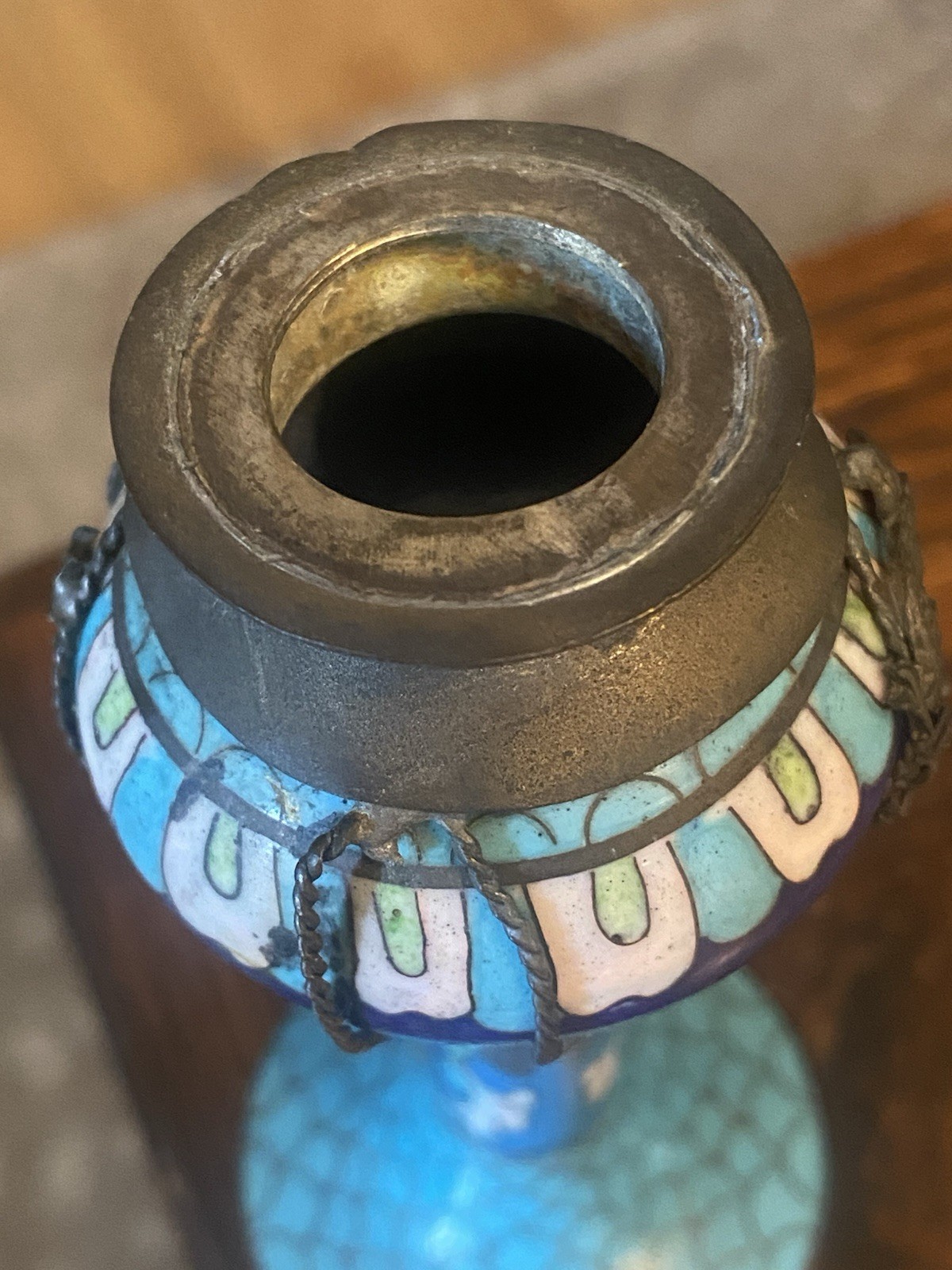 Vintage Chinese Cloisonné Oil LAMP Base Asia Enamel Art