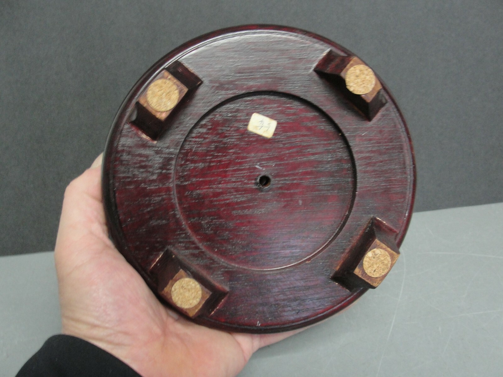 DARK RED ASIAN HAND CARVED WOOD PEDESTAL STAND DISPLAY BASE ❤️ VASE FIGURINE VTG