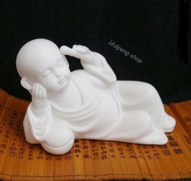 5.1″ Chinese White Porcelain Ceramics Think Deeply Little Monk Figurine Statue