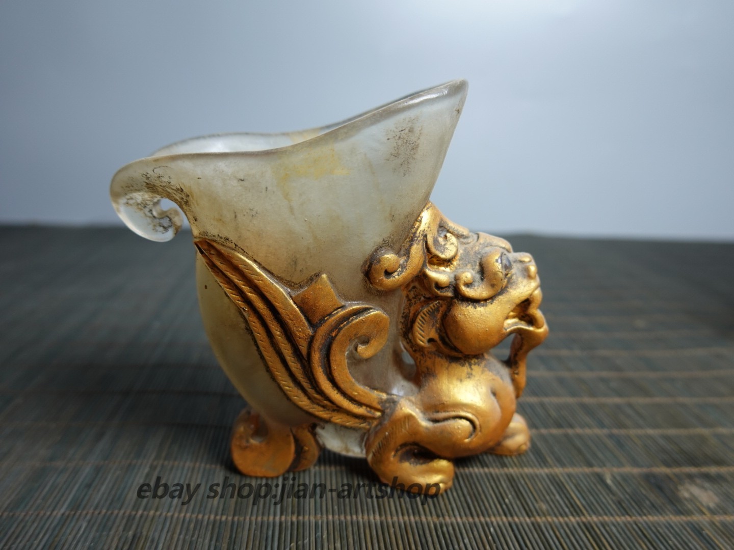 4.1″ Collect Old China Coloured Glaze Painted Chi-dragon Handle Three-legged Cup