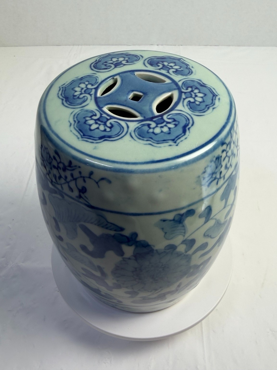 Vintage Chinese Style Blue White Porcelain Cricket Cage Pierced Top 6″