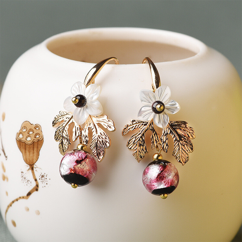 Chinese Coloured Glaze/Conch Flower/Alloy Tibetan Style Vogue Earbob Earrings