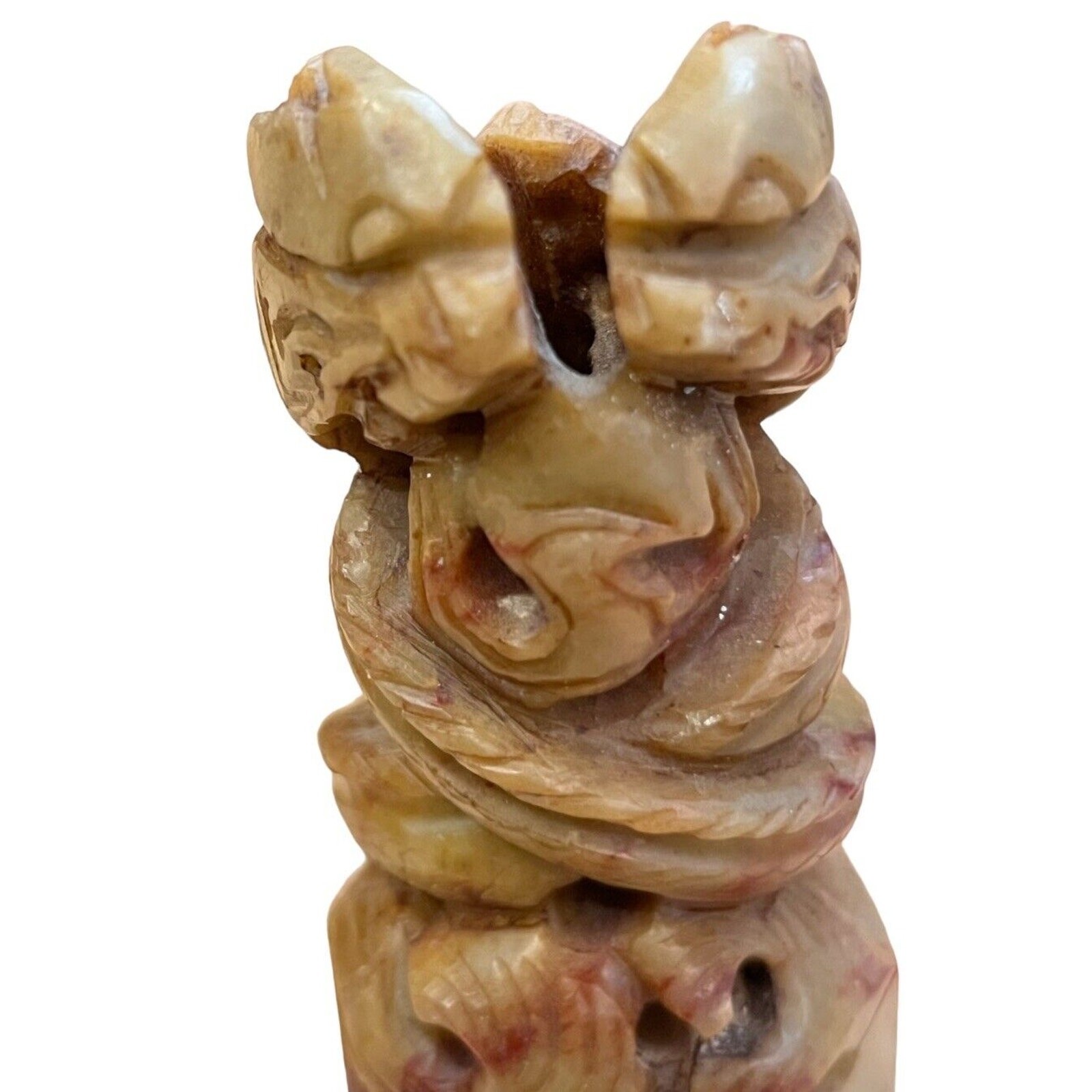 Chinese Carved Soapstone Dual Dragon Chop Very Detailed 4.5” Tall Large
