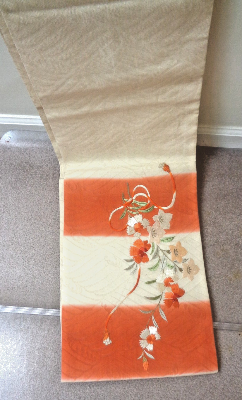 VINTAGE 1930-1940 JAPANEESE SILK WALL HANGING OR RUNNER X-LONG SIZE168 X13 IN